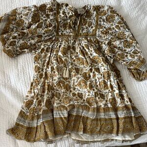 Cleobella Brown and White Ruffled Long Sleeve Blouse